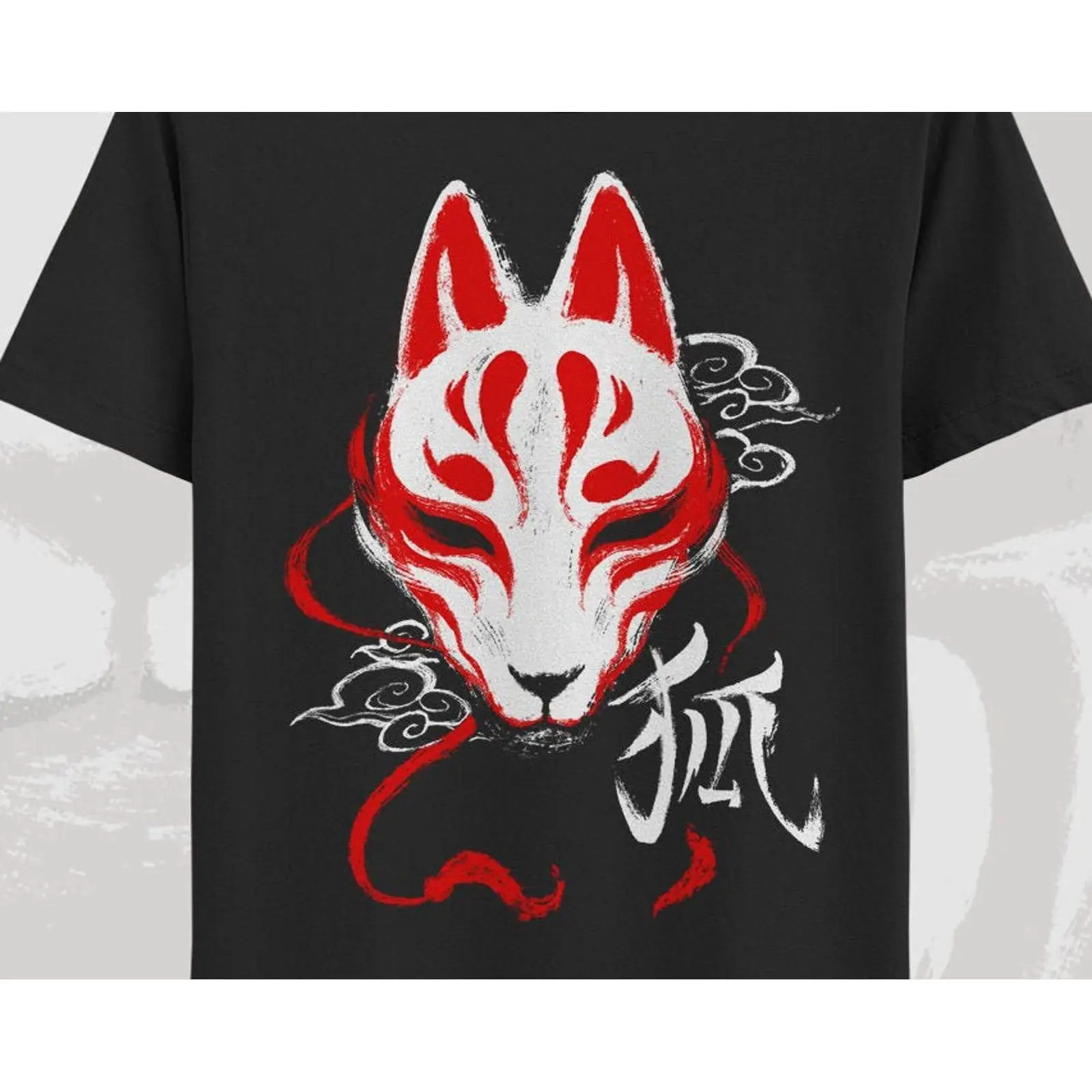 Vintage Fashion Tokyo - Kitsune-Masken-T-Shirt, japanisches Fuchs-T-Shirt, traditioneller Tokio-Yokai-Harajuku-Stil, Vintage,