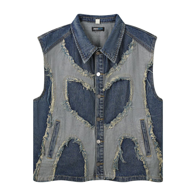 Patchwork Jean Jacket - Europäische und amerikanische Herren-Jeansjacke mit Revers,