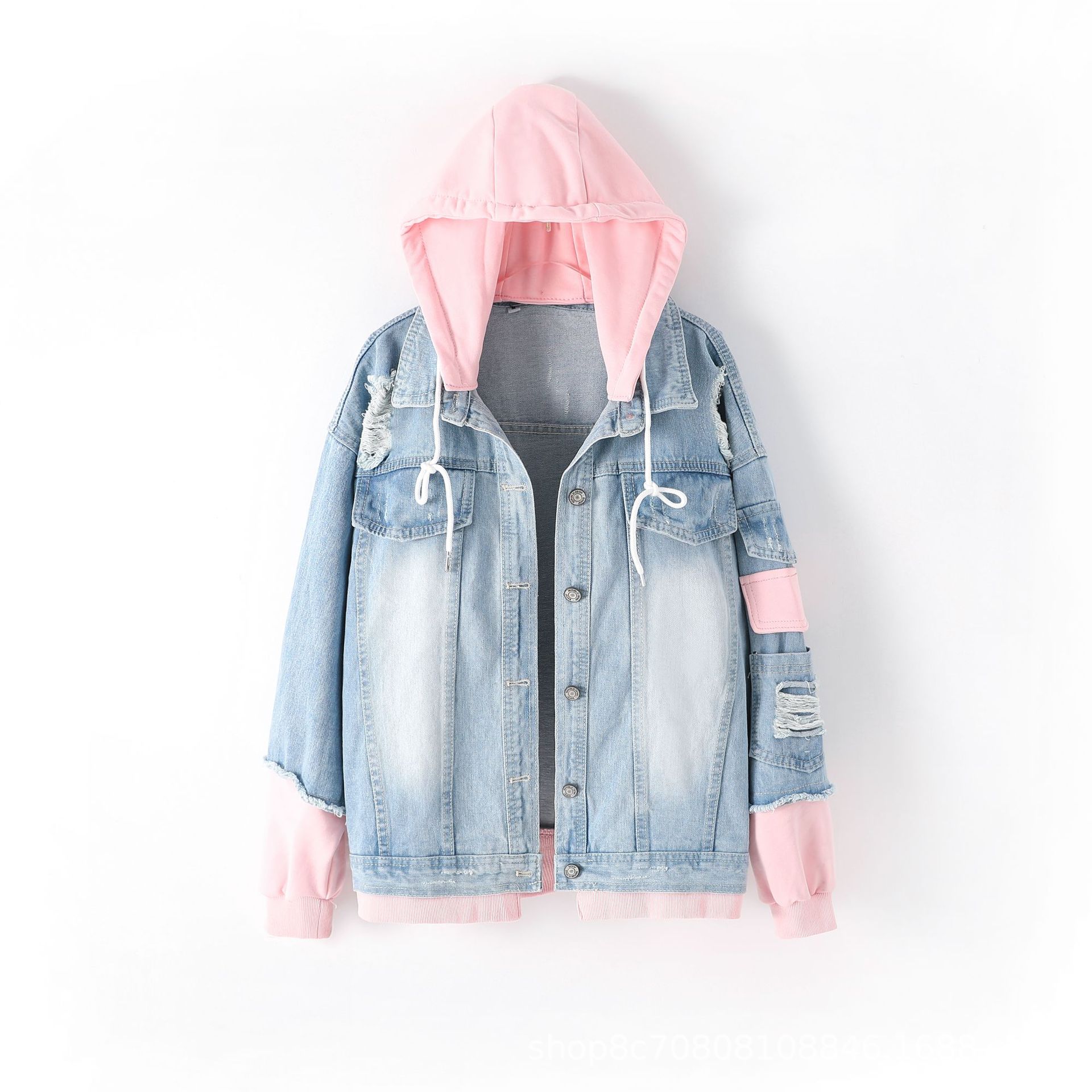 Patchwork Jean Jacket - Lose Kapuzen paneele im europäischen Stil