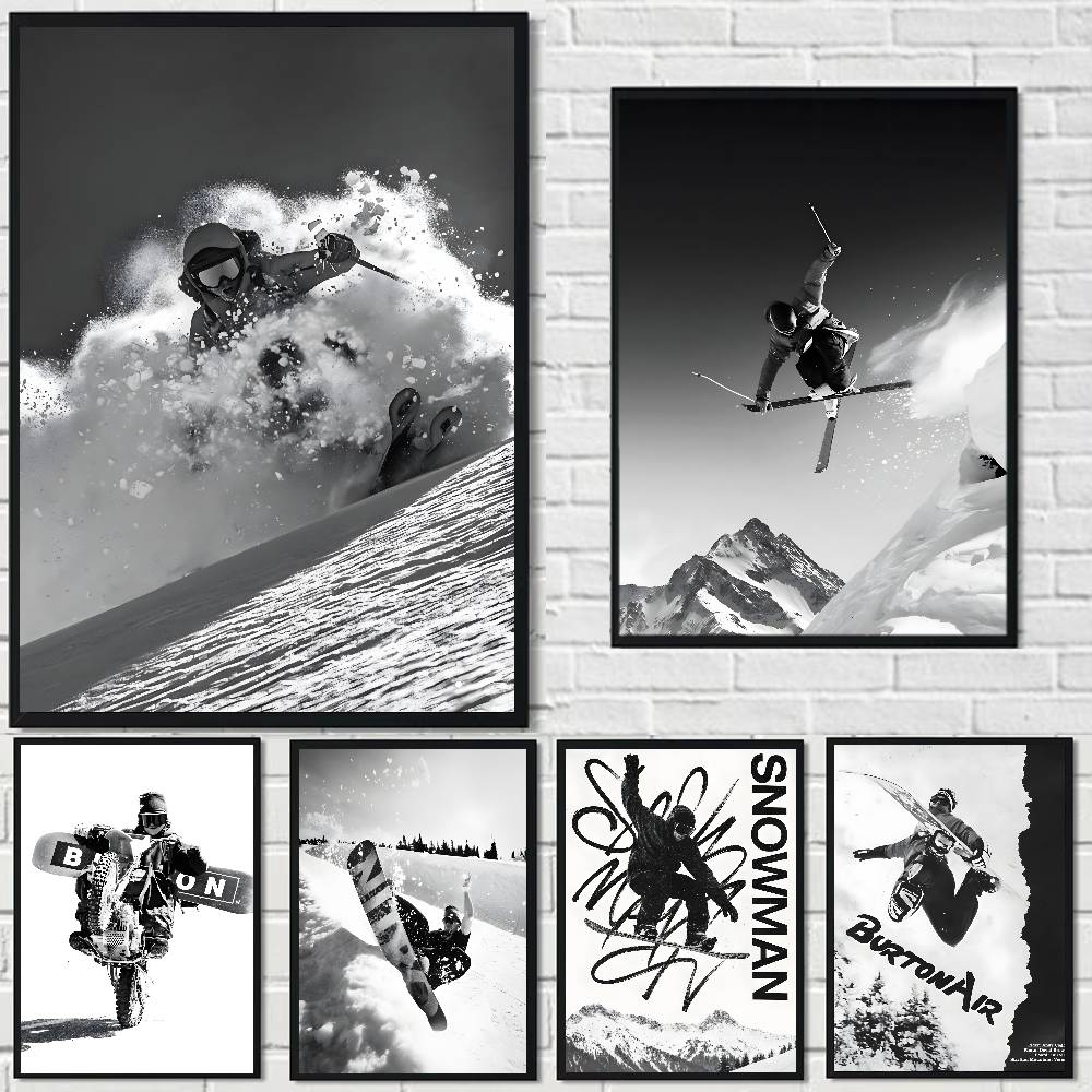 Vintage Vogue Fashion Poster - Schwarz-Weiß Vintage Ski-Fotokunst Menschen Skifahren Schneeberge