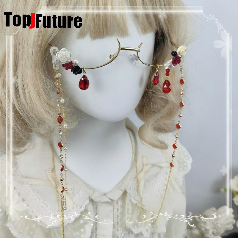 Vintage Fashion Glasses - Damen-Brille im Harajuku-Subkultur-Lolita-Stil, handgefertigt, mit floralen
