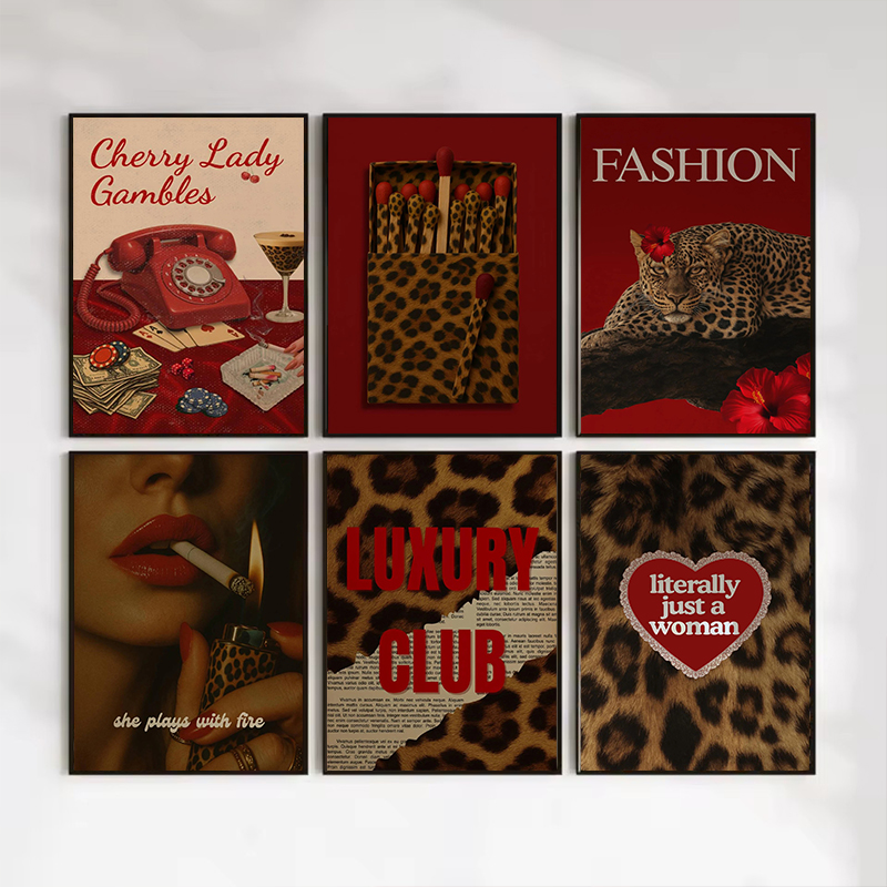 Vintage Vogue Fashion Poster - Modisches Leoparden-Matchbox-Wandkunst-Poster Vintage Girly Drucke Leinwandgemälde