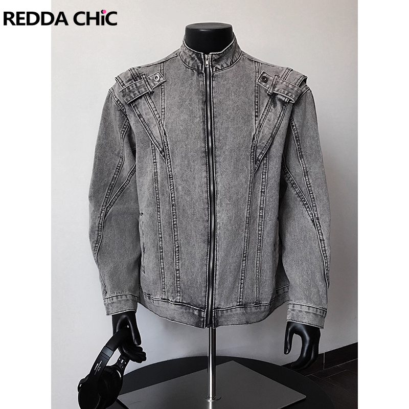 Patchwork Jean Jacket - ReddaChic 2000er Distressed Herren Denim Bomberjacke