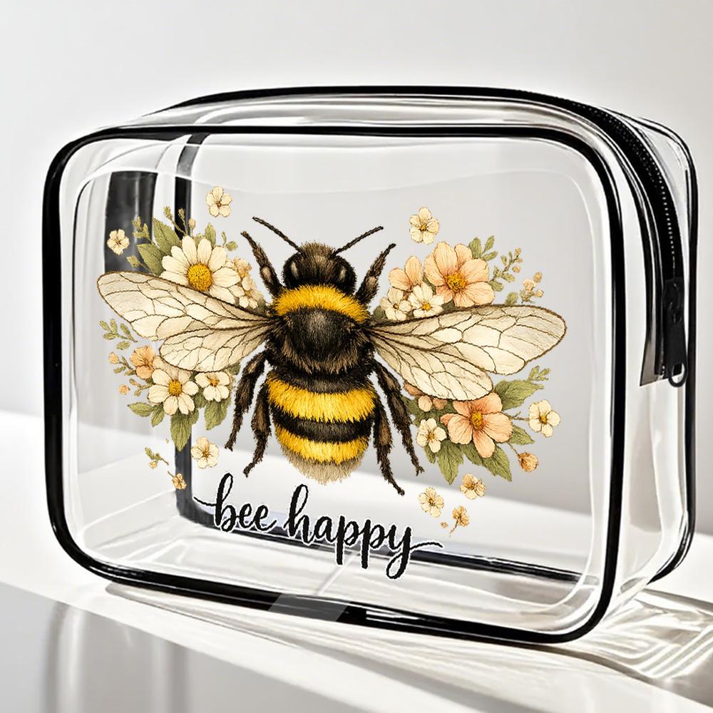 Vintage Fashion Org - Reise-Kosmetiktaschen mit Hummel-Blumenmuster 'Bee Happy' Transparente
