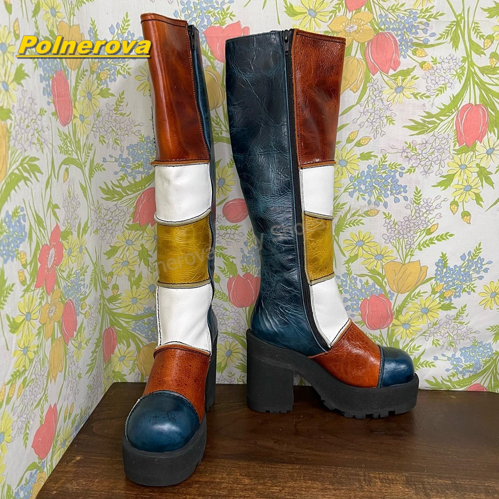 Damen Retro Patchwork Leder Kn – Vintage Fashion Heels Bewertung und Preis
