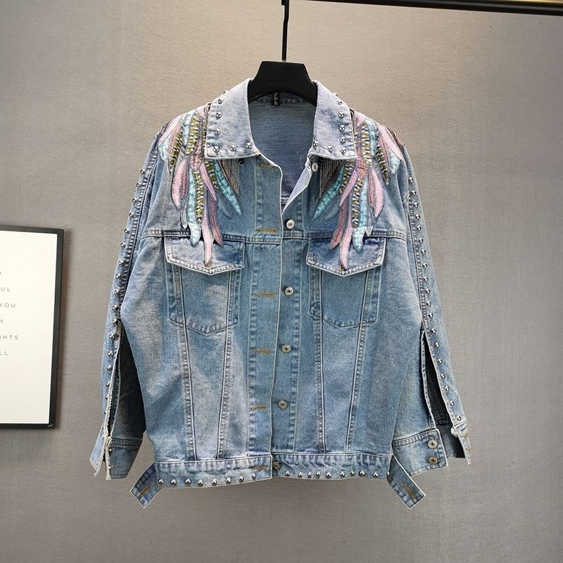 2024 neue Herbst mode Niet Fra – Patchwork Jean Jacket Bewertung und Preis
