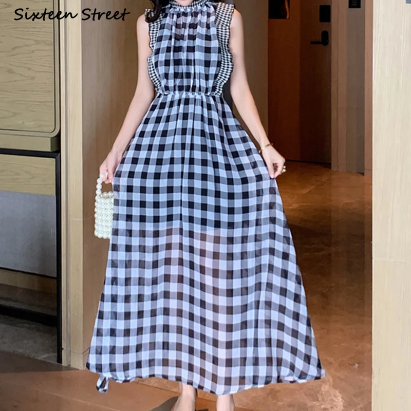 Plaid Ärmelloses Kleid für Fra – Vintage Fashion Runway Bewertung und Preis