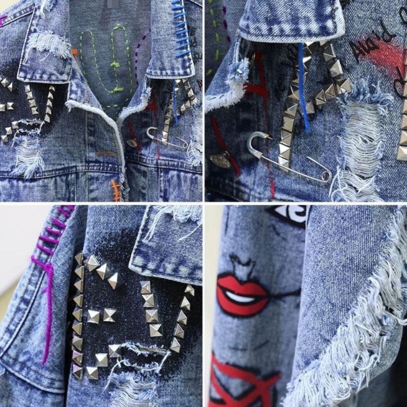 Trendige Graffiti-lässige Deni – Patchwork Jean Jacket Bewertung und Preis