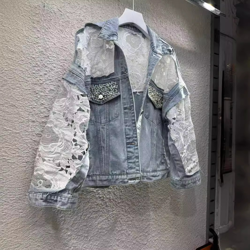 Gespleißte Stick jacke Frauen  – Patchwork Jean Jacket Bewertung und Preis