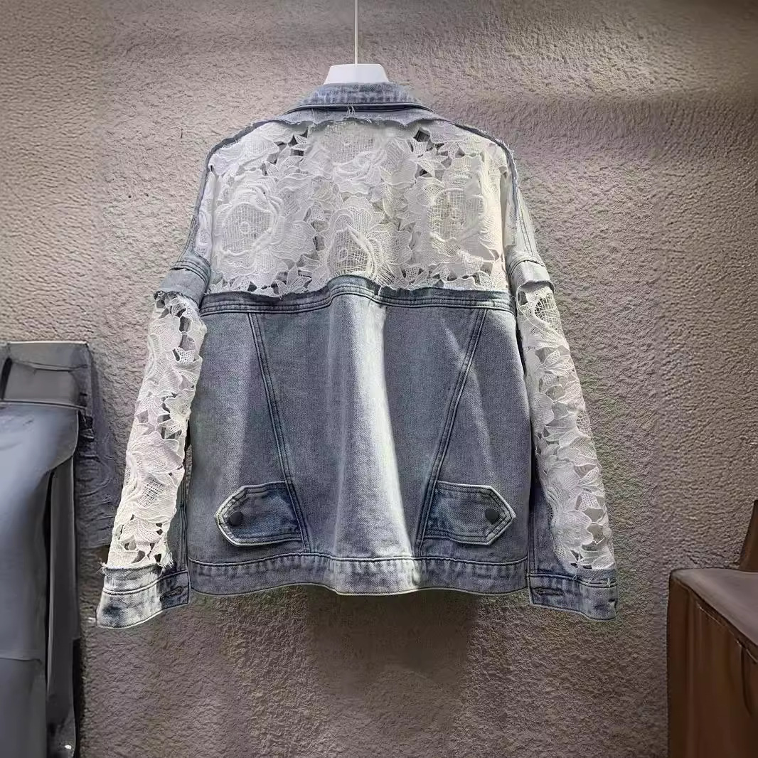 Gespleißte Stick jacke Frauen  – Patchwork Jean Jacket Bewertung und Preis